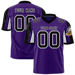 Purple Black-White Color Block Raglan Sleeves Football Jersey