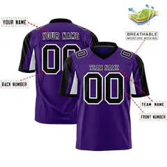 Purple Black-White Color Block Raglan Sleeves Football Jersey 2