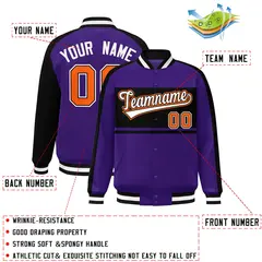 Purple Black-White Color Block Varsity Baseball Jacket 2