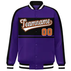 Purple Black-White Color Block Varsity Baseball Jacket 3