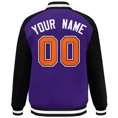 Purple Black-White Color Block Varsity Baseball Jacket 4