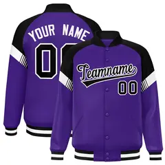 Purple Black-White Color Block Varsity Letterman Jacket 1