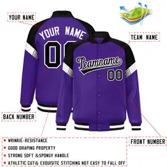 Purple Black-White Color Block Varsity Letterman Jacket 2