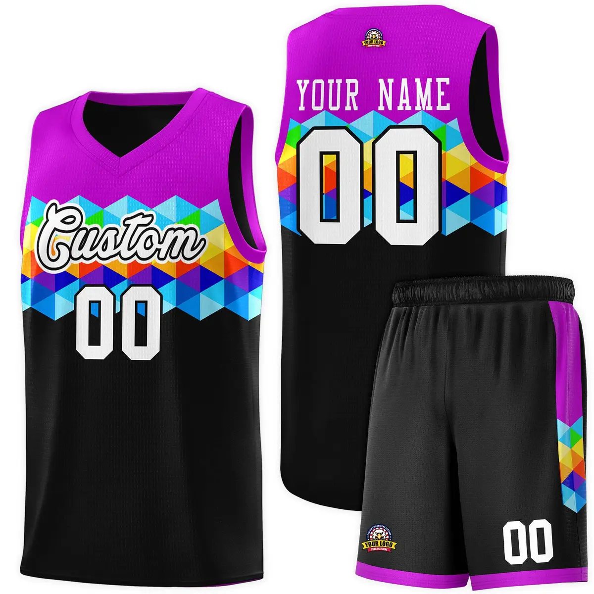 Purple Black-White Colorful Basketball Jersey Sets