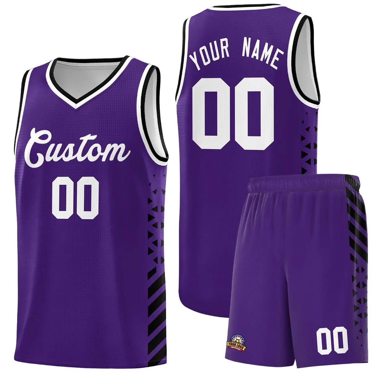 Purple Black White Diamond Stripe Side Basketball Jersey