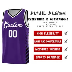 Purple Black White Diamond Stripe Side Basketball Jersey 2