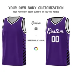 Purple Black White Diamond Stripe Side Basketball Jersey 3