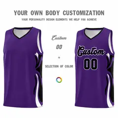 Purple Black White Graffiti Side Curve Basketball Jersey Sets 3