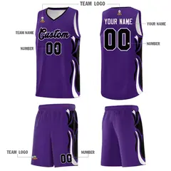 Purple Black White Graffiti Side Curve Basketball Jersey Sets 5