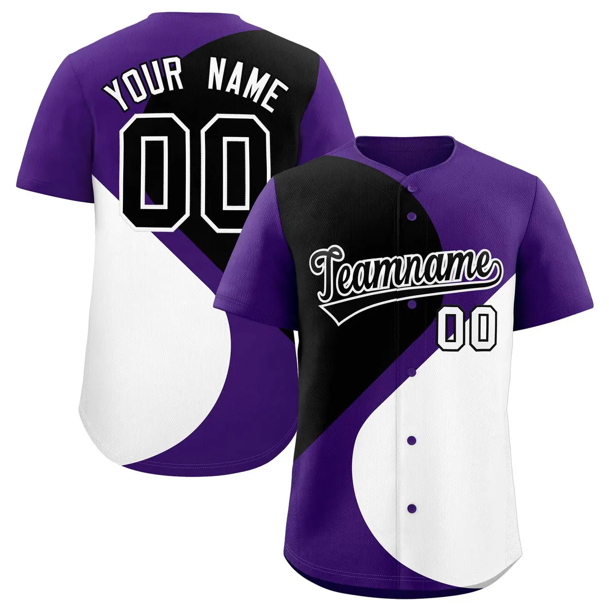 Purple Black-White Half Heart Color Block Baseball Jersey