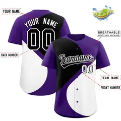 Purple Black-White Half Heart Color Block Baseball Jersey 2