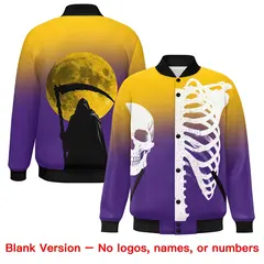 Purple Black White Halloween Skeleton Varsity Jacket Stretch Fabric 8