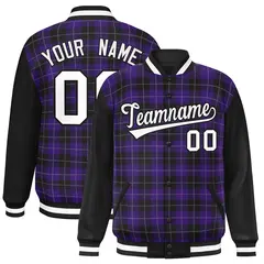 Purple Black-White Plaid Varsity Letterman Baseball Jacket 1