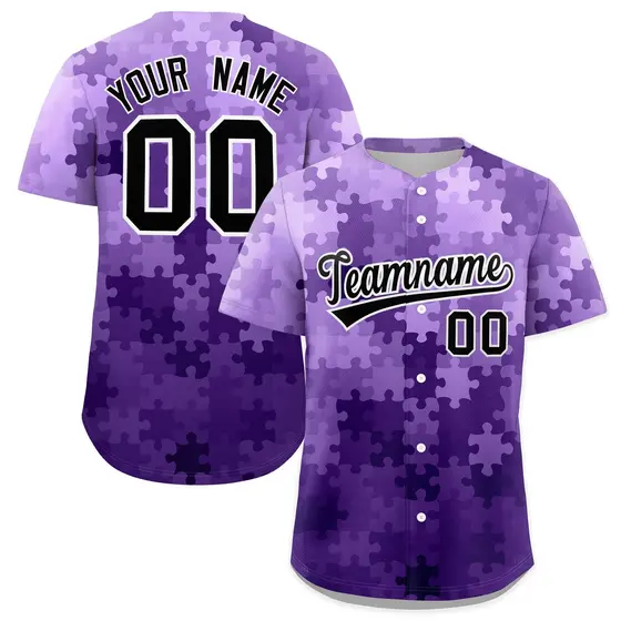 Purple Black White Puzzle Elements Baseball Jersey