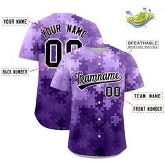 Purple Black White Puzzle Elements Baseball Jersey 2