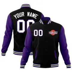 Purple Black White Raglan Sleeve Cotton Letterman Jacket 1