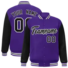 Purple Black-White Raglan Varsity Full-Snap Letterman Jacket 1