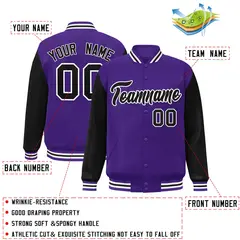 Purple Black-White Raglan Varsity Full-Snap Letterman Jacket 2