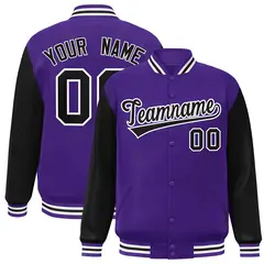 Purple Black-White Raglan Varsity Full-Snap Letterman Jacket 1