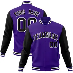 Purple Black-White Raglan Varsity Full-Snap Letterman Jacket 1