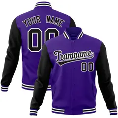 Purple Black-White Raglan Varsity Full-Snap Letterman Jacket 1