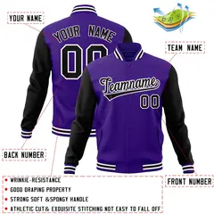 Purple Black-White Raglan Varsity Full-Snap Letterman Jacket 4