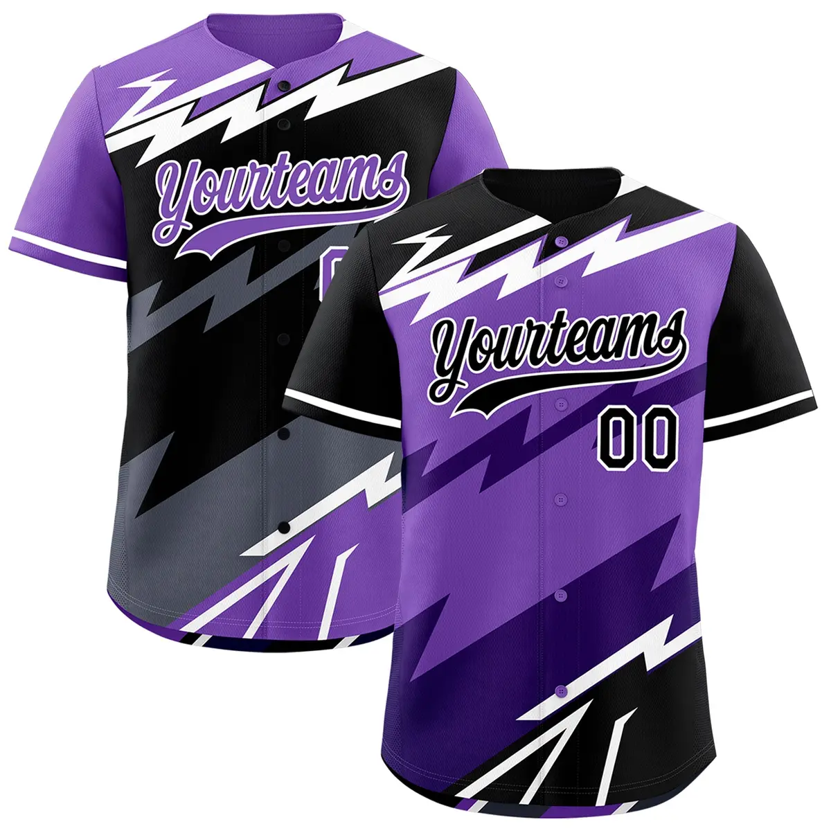 Purple Black White Reversible Baseball Jersey Lightning & Graffiti Pattern