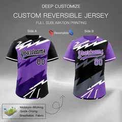 Purple Black White Reversible Baseball Jersey Lightning & Graffiti Pattern 2