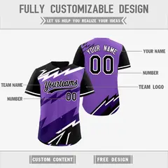 Purple Black White Reversible Baseball Jersey Lightning & Graffiti Pattern 3