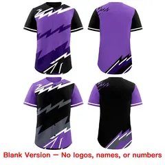 Purple Black White Reversible Baseball Jersey Lightning & Graffiti Pattern 8