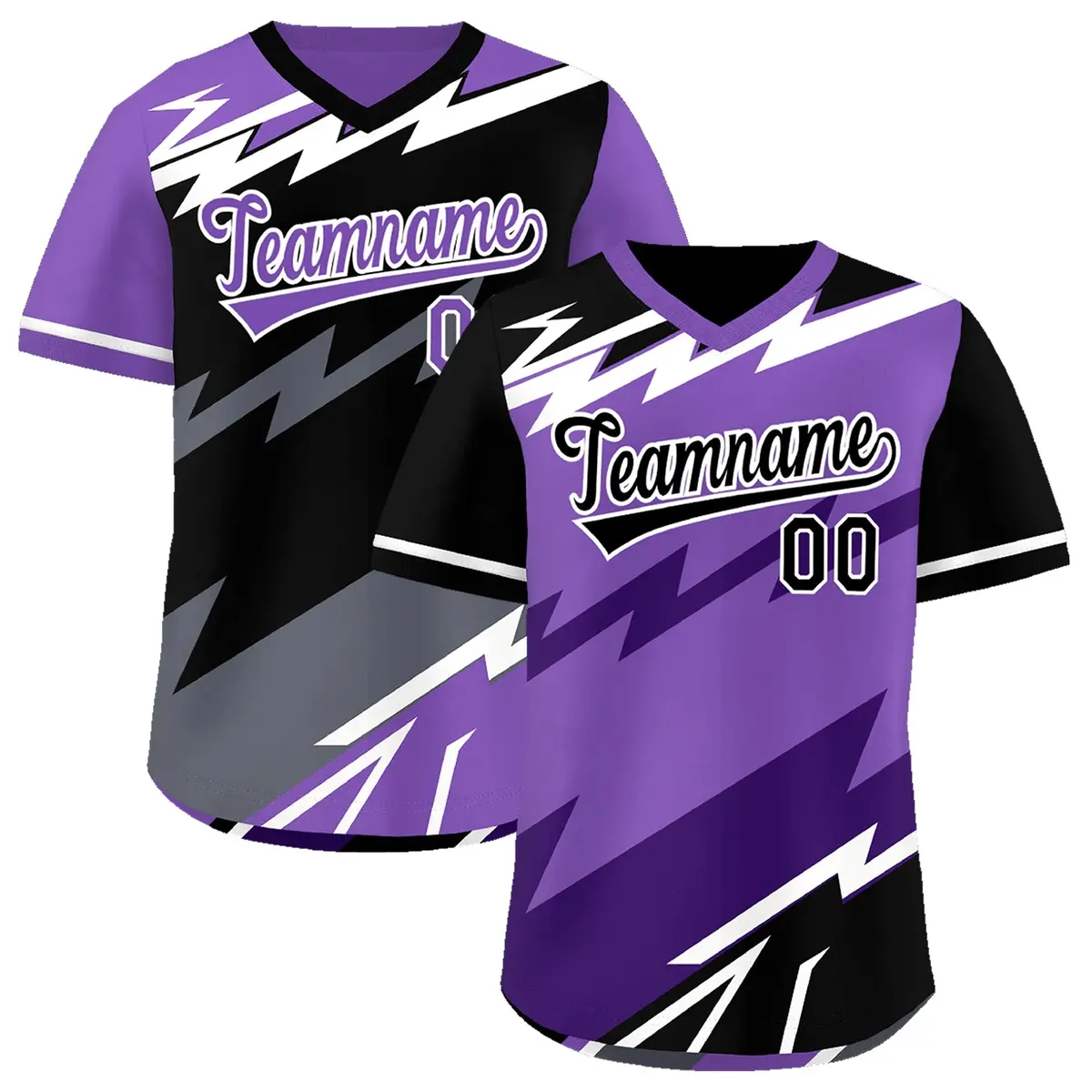 Purple Black White Reversible Baseball Jersey Lightning & Graffiti Pullover V-Neck