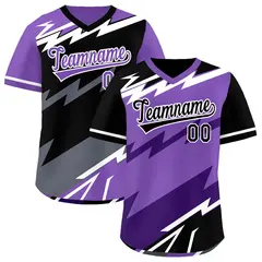 Purple Black White Reversible Baseball Jersey Lightning & Graffiti Pullover V-Neck