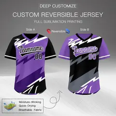 Purple Black White Reversible Baseball Jersey Lightning & Graffiti Pullover V-Neck 2