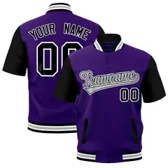 Purple Black White Silver Full-Snap Short Sleeve Varsity Jacket 1