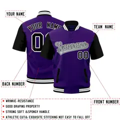 Purple Black White Silver Full-Snap Short Sleeve Varsity Jacket 2