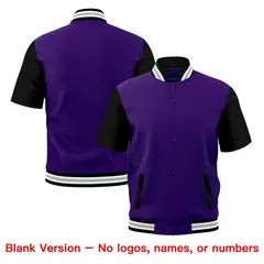 Purple Black White Silver Full-Snap Short Sleeve Varsity Jacket 7