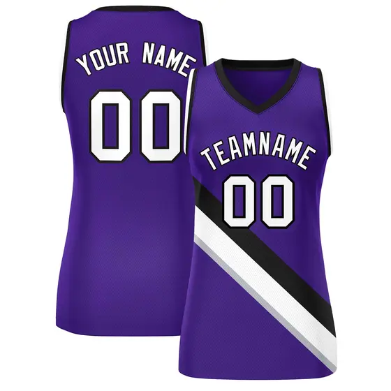 Purple Black-White Slash Mesh Basketball Jersey For Women