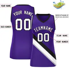Purple Black-White Slash Mesh Basketball Jersey For Women 2