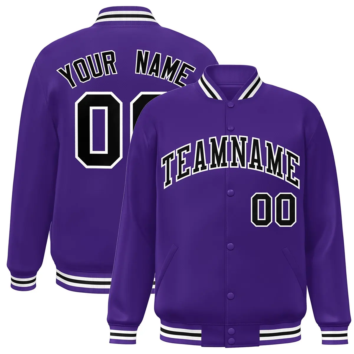 Purple Black-White Two Tone Varsity Full-Snap Letterman Jacket