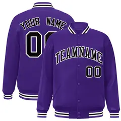 Purple Black-White Two Tone Varsity Full-Snap Letterman Jacket