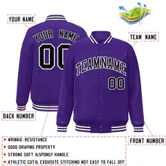 Purple Black-White Two Tone Varsity Full-Snap Letterman Jacket 2