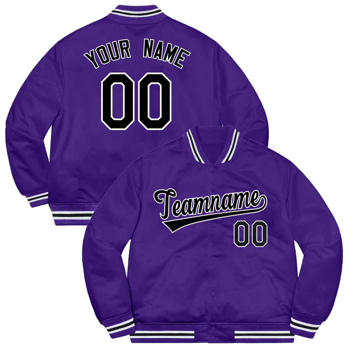 Purple Black-White Varsity Full-Snap Letterman Jacket