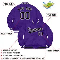Purple Black-White Varsity Full-Snap Letterman Jacket 2