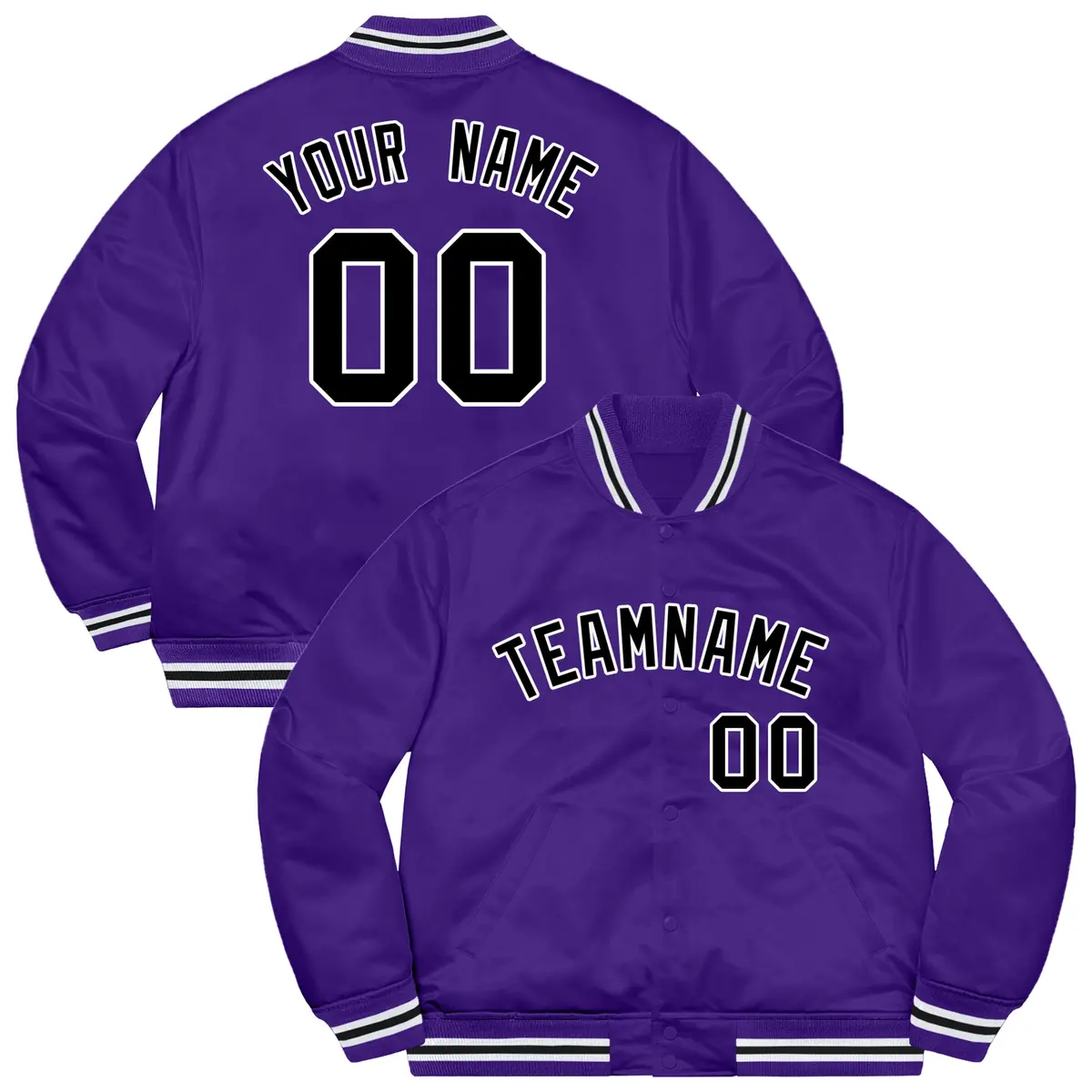 Purple Black-White Varsity Full-Snap Letterman Jacket