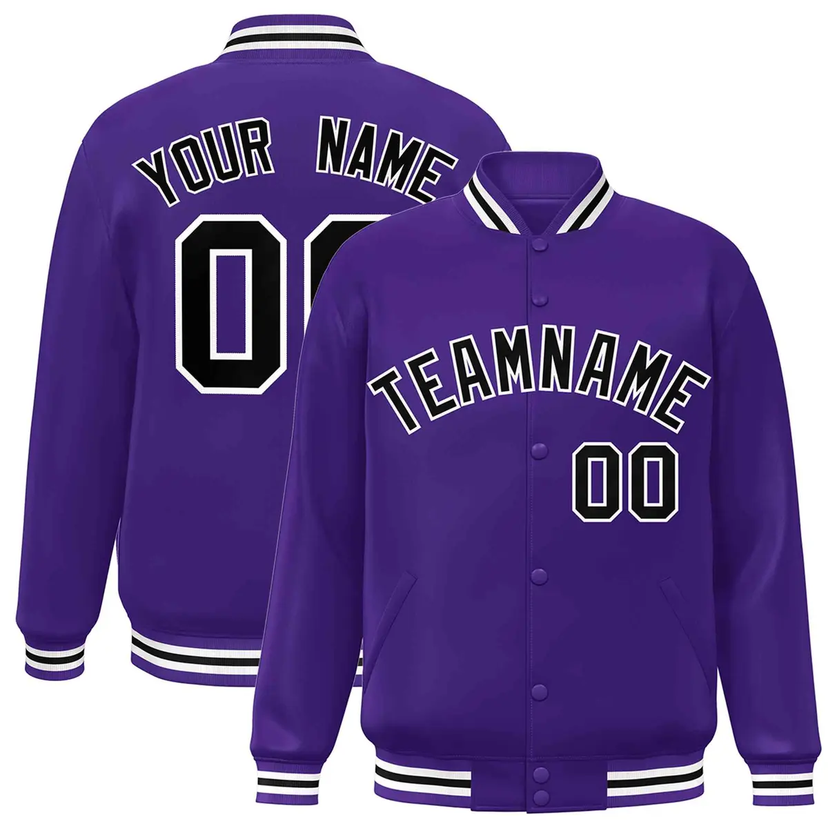 Purple Black-White Varsity Full-Snap Letterman Jacket