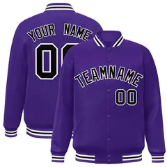 Purple Black-White Varsity Full-Snap Letterman Jacket
