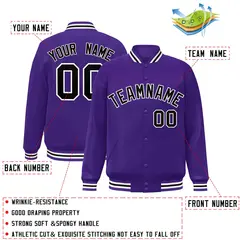 Purple Black-White Varsity Full-Snap Letterman Jacket 2