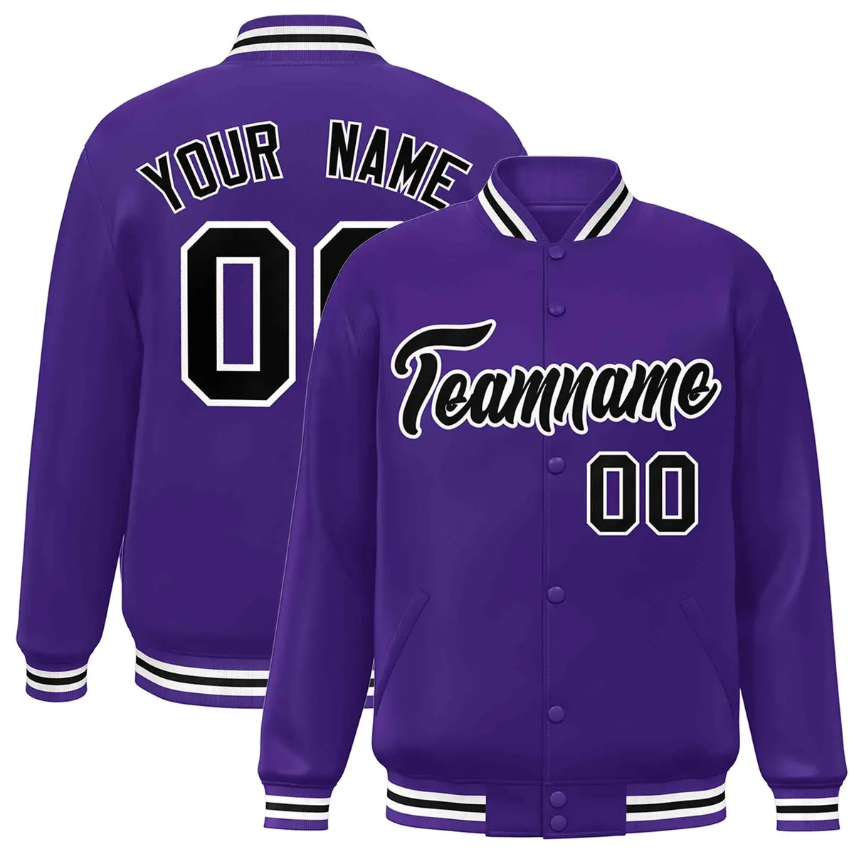 Purple Black-White Varsity Full-Snap Letterman Jacket