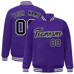 Purple Black-White Varsity Full-Snap Letterman Jacket