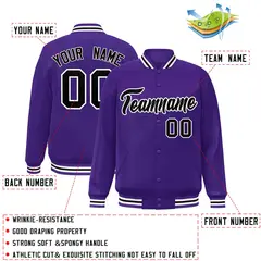 Purple Black-White Varsity Full-Snap Letterman Jacket 2